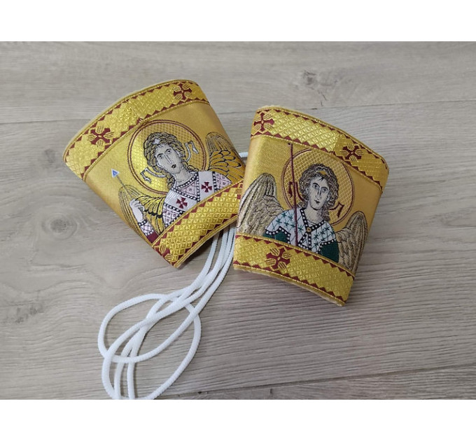 Communion set in Greek brocade - Stole and cuffs- Priest's set with icons