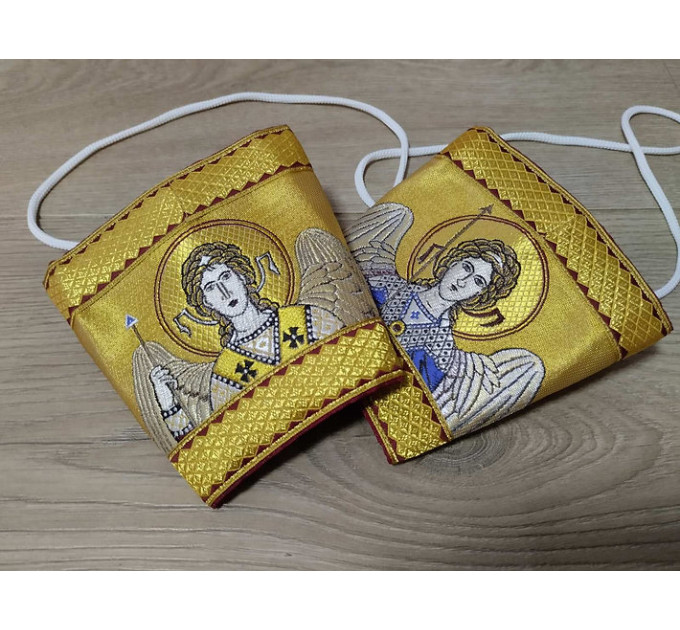 Communion set in Greek brocade - Stole and cuffs- Priest's set with icons