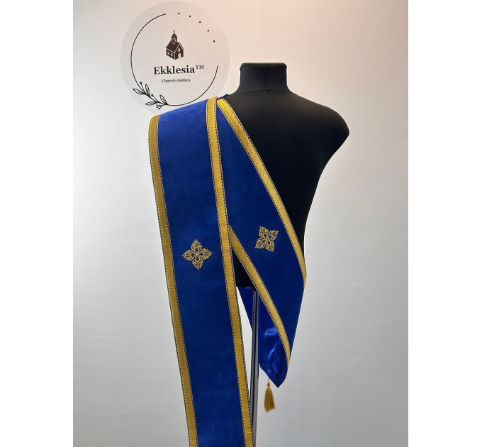 Single or double orar in velvet - Embroidered crosses - Greek or Slavic orarion