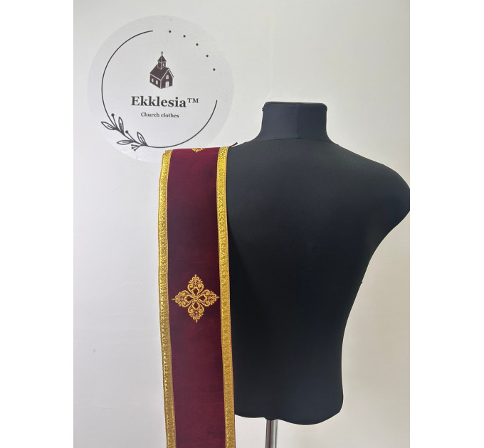 Single or double orar in velvet - Embroidered crosses - Greek or Slavic orarion