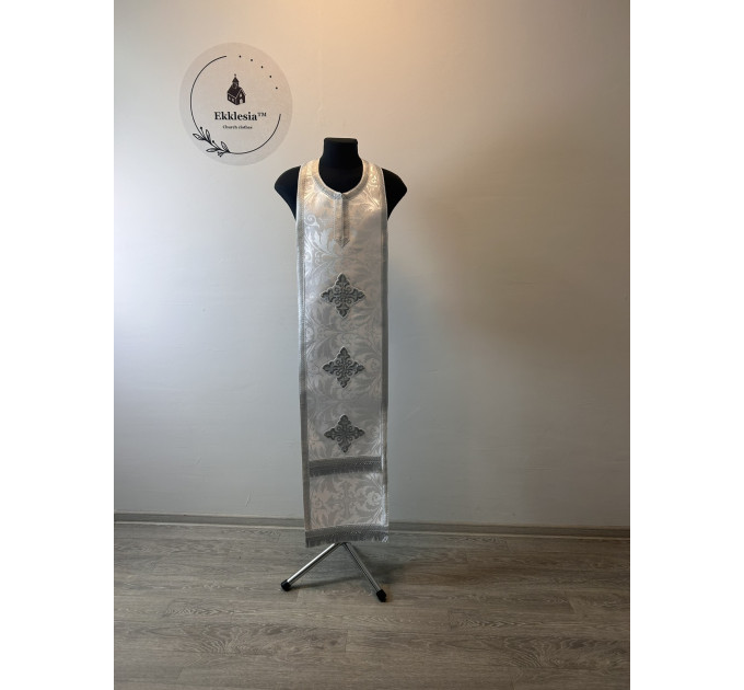 White brocade epitrachil and cuffs - Communion set for priet - Stole and cuffs