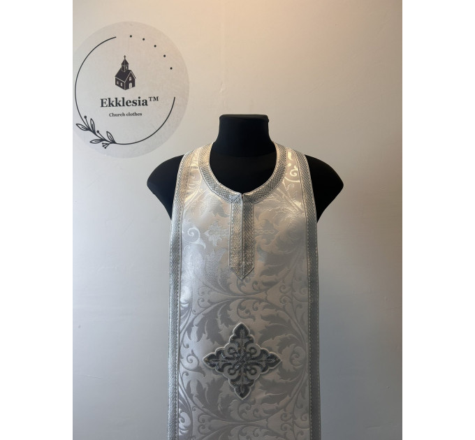 White brocade epitrachil and cuffs - Communion set for priet - Stole and cuffs