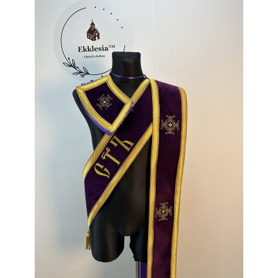 Embroidered orar on velvet - Greek-style orar - Slavic-style orar for deacon