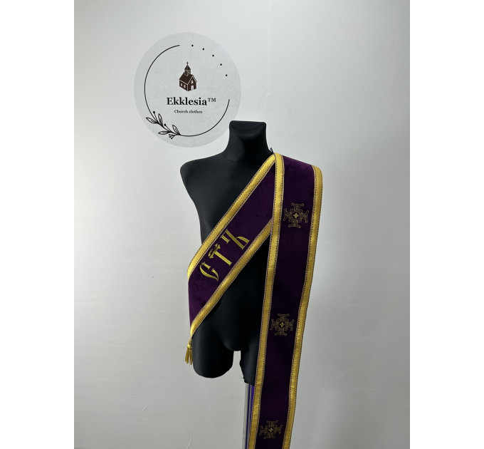 Embroidered orar on velvet - Greek-style orar - Slavic-style orar for deacon