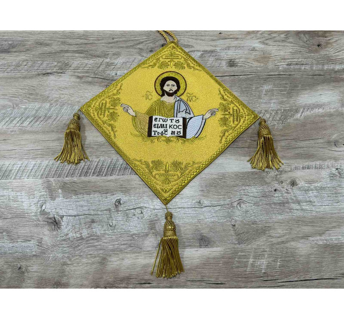 Gold Embroidered Palitsa - Embroidered Epigonation on silk with metal tassels