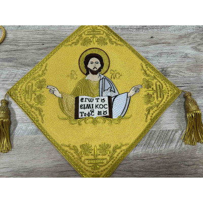 Gold Embroidered Palitsa - Embroidered Epigonation on silk with metal tassels