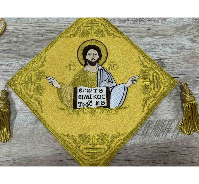 Gold Embroidered Palitsa - Embroidered Epigonation on silk with metal tassels