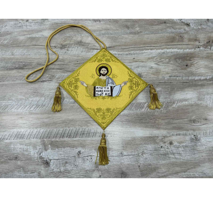 Gold Embroidered Palitsa - Embroidered Epigonation on silk with metal tassels