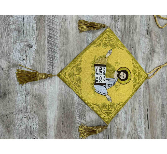 Gold Embroidered Palitsa - Embroidered Epigonation on silk with metal tassels
