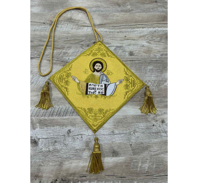 Gold Embroidered Palitsa - Embroidered Epigonation on silk with metal tassels