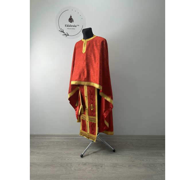 Greek vestment with minimalist embroidery on moiré - Priest vestment - Clothes for priests - Liturgical vestments - Liturgical garments