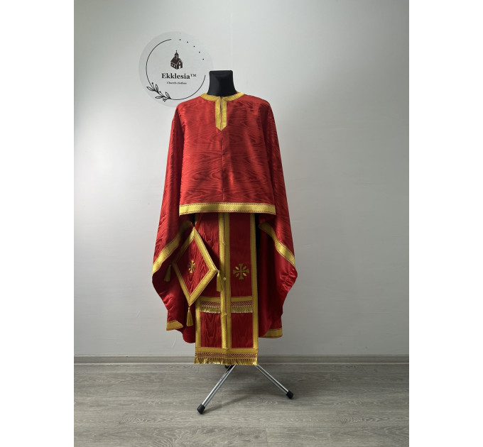 Greek vestment with minimalist embroidery on moiré - Priest vestment - Clothes for priests - Liturgical vestments - Liturgical garments
