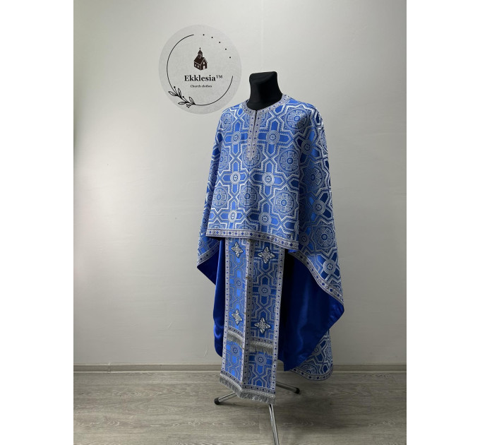 Blue vestment for priest - Phelon in Greek style with icon - Orthodox set