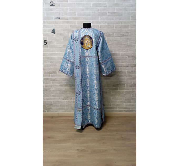 Light blue deacon's sticharion with icon on the back - Orthodox Vestment -Clergy