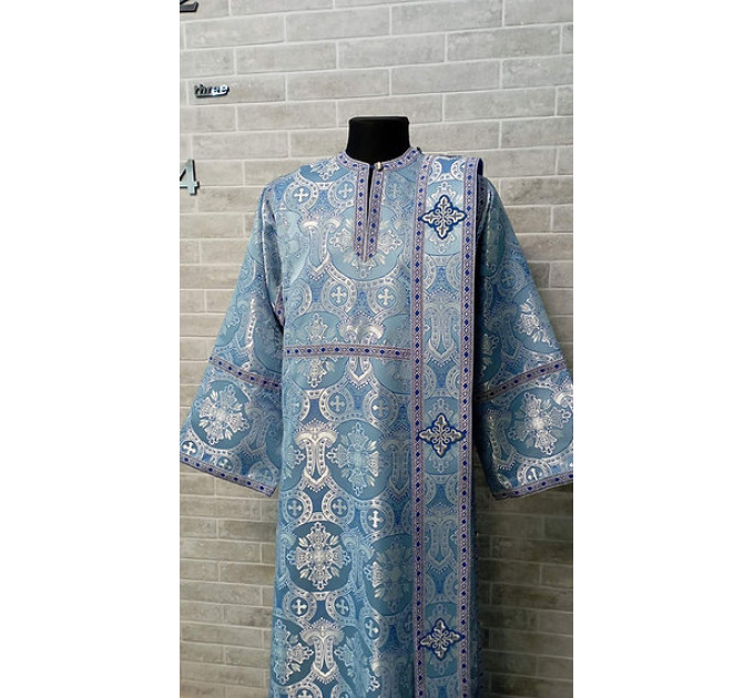 Light blue deacon's sticharion with icon on the back - Orthodox Vestment -Clergy
