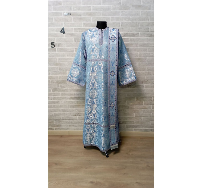 Light blue deacon's sticharion with icon on the back - Orthodox Vestment -Clergy