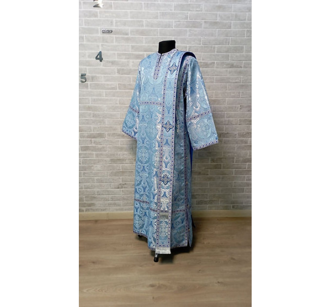 Light blue deacon's sticharion with icon on the back - Orthodox Vestment -Clergy