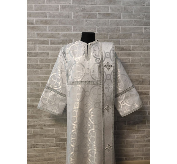 White deacon's sticharion with icon on the back - Orthodox Vestment -Clergy robe