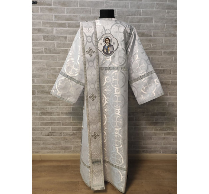 White deacon's sticharion with icon on the back - Orthodox Vestment -Clergy robe