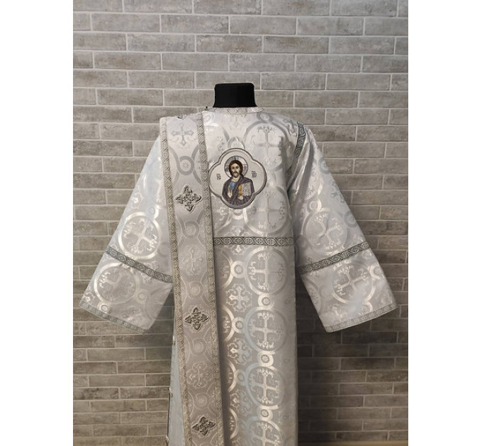 White deacon's sticharion with icon on the back - Orthodox Vestment -Clergy robe
