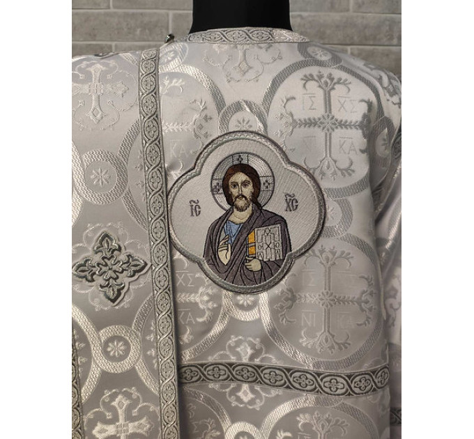 White deacon's sticharion with icon on the back - Orthodox Vestment -Clergy robe
