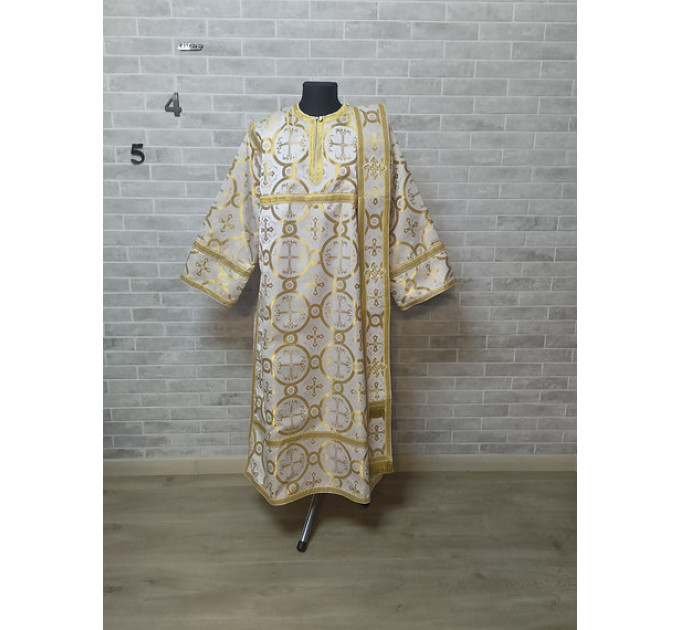 White deacon's sticharion with icon on the back - Orthodox Vestment -Clergy robe
