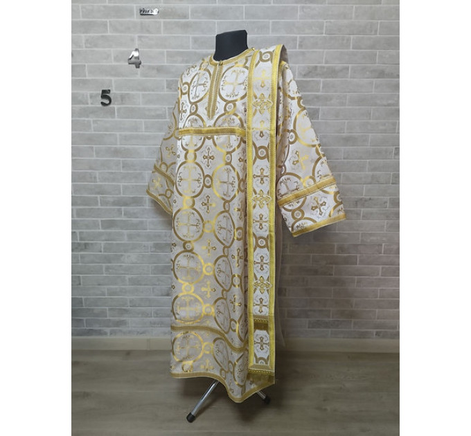 White deacon's sticharion with icon on the back - Orthodox Vestment -Clergy robe