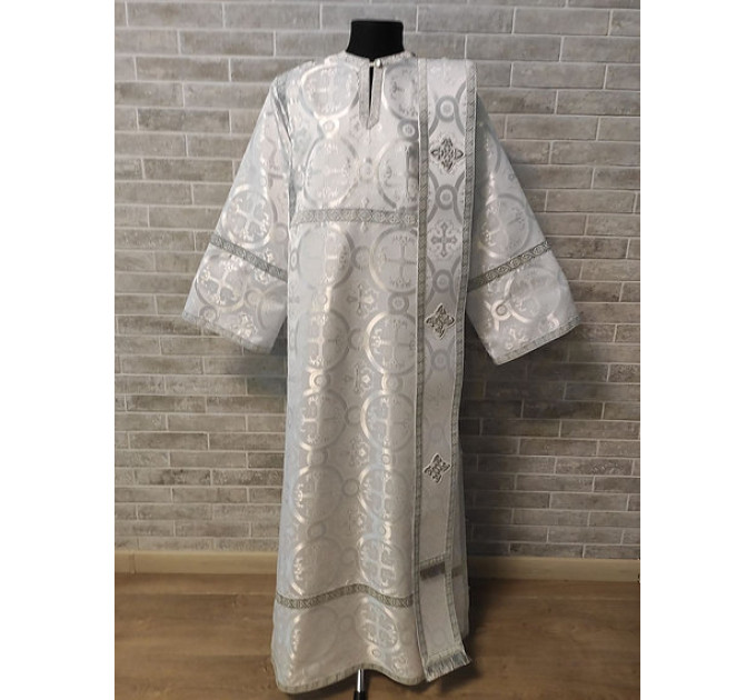 White deacon's sticharion with icon on the back - Orthodox Vestment -Clergy robe