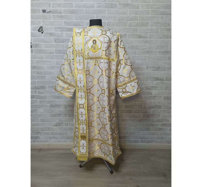 White deacon's sticharion with icon on the back - Orthodox Vestment -Clergy robe