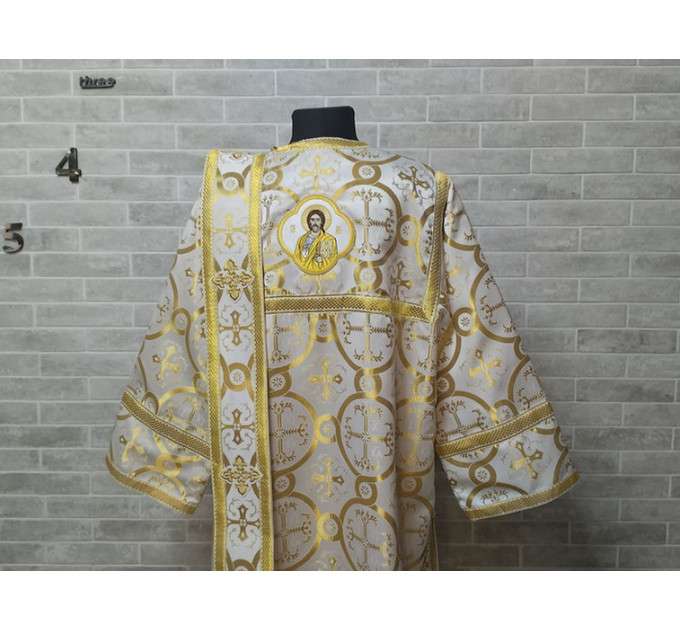 White deacon's sticharion with icon on the back - Orthodox Vestment -Clergy robe