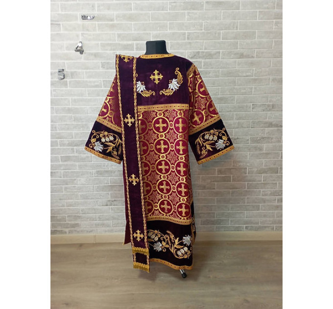 Combined velvet and brocade Deacon's vestments set - Deacon's alb - Orthodox