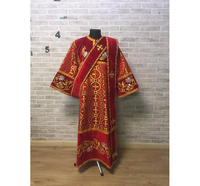 Combined velvet and brocade Deacon's vestments set - Deacon's alb - Orthodox