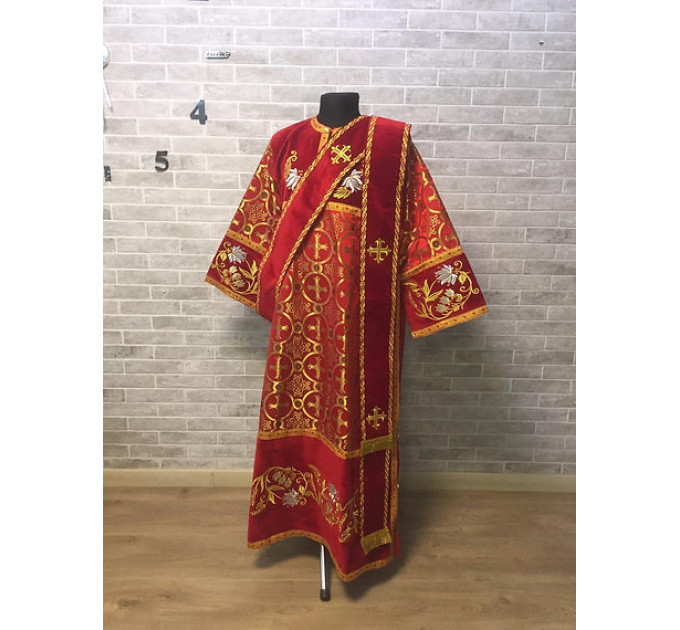 Combined velvet and brocade Deacon's vestments set - Deacon's alb - Orthodox