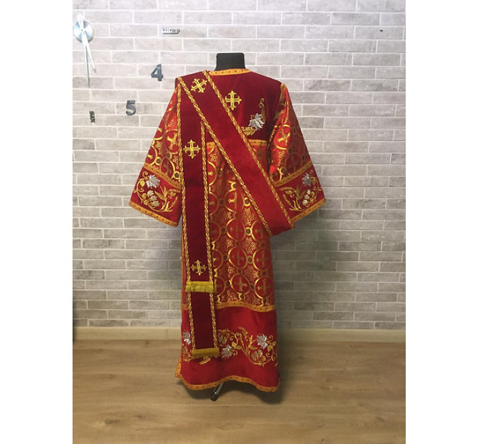 Combined velvet and brocade Deacon's vestments set - Deacon's alb - Orthodox