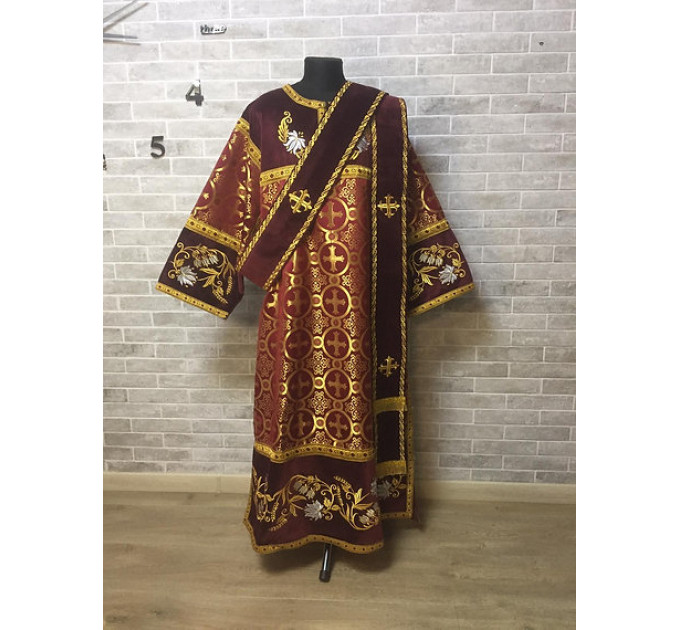 Combined velvet and brocade Deacon's vestments set - Deacon's alb - Orthodox