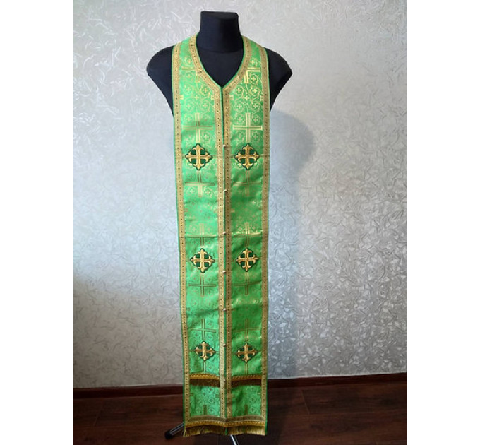 Stole and cuffs in green brocade - Priest's communion set - Orthodox church set
