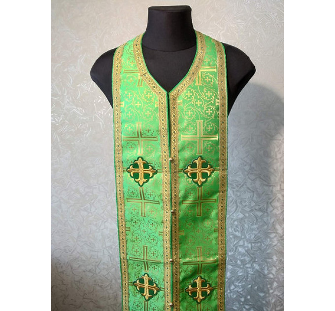 Stole and cuffs in green brocade - Priest's communion set - Orthodox church set