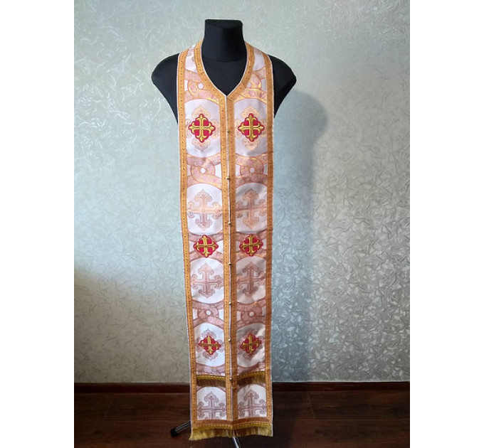Cuffs and stole in brocade - Priest's communion set - Orthodox church priest's epitrachil