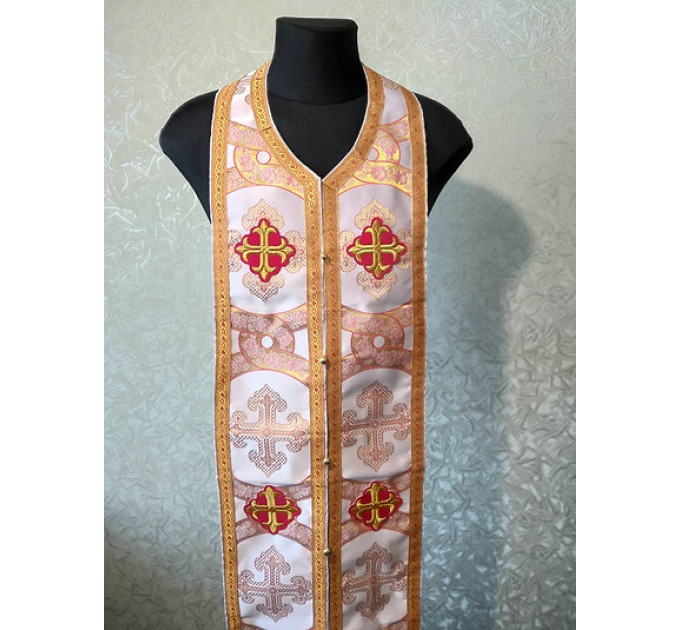 Cuffs and stole in brocade - Priest's communion set - Orthodox church priest's epitrachil