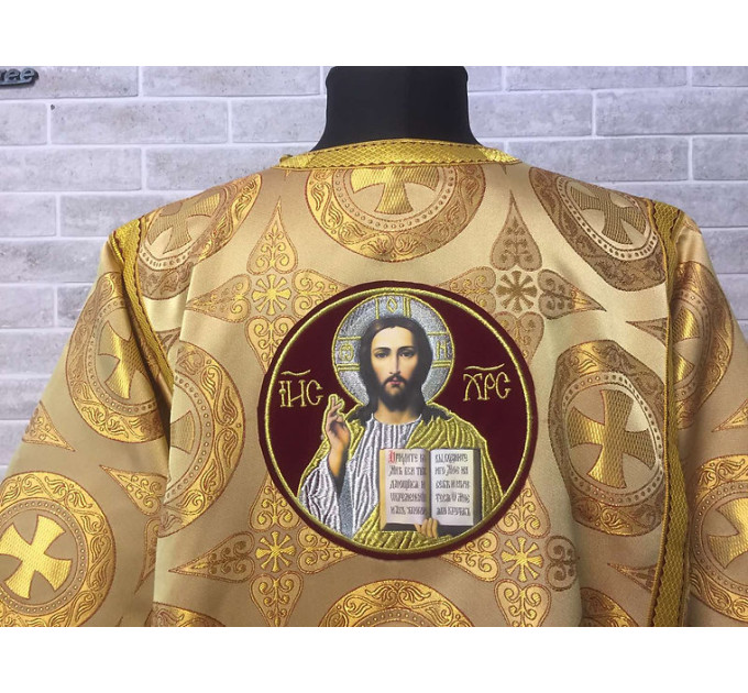 Gold deacon's vestment with icon on the back - Orthodox Slavic style orarion