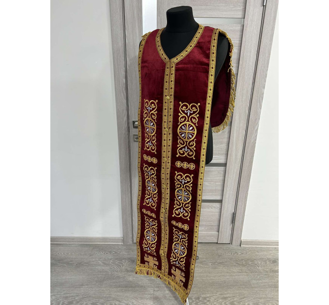 Embroidered Coptic style epitrachilus in velvet - Coptic Stole - Coptic epitrach
