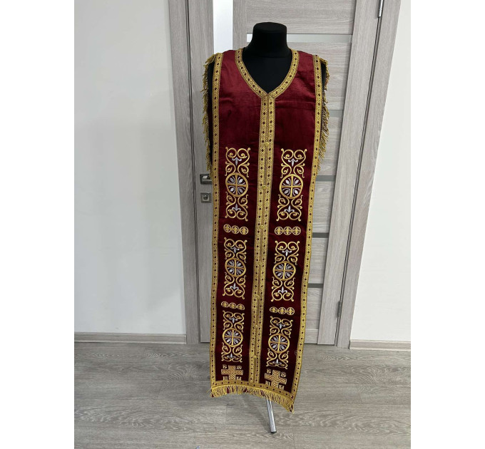 Embroidered Coptic style epitrachilus in velvet - Coptic Stole - Coptic epitrach