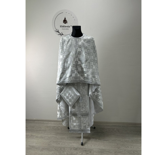 Greek style vestments set in whitered brocade - Orthodox vestments - Priest vestments - Priest vestments set