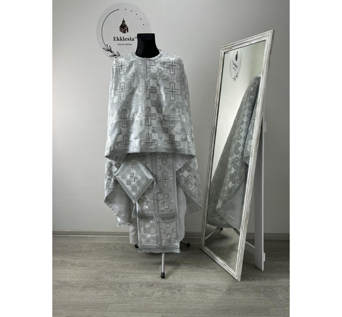 Greek style vestments set in whitered brocade - Orthodox vestments - Priest vestments - Priest vestments set