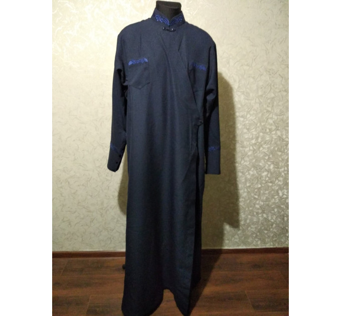 Orthodox Greek undercassock from gabardine with machine embroidery - Cassock for a priest- Clergy robe - Inner cassock