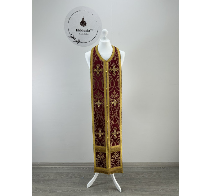 Metallic brocade epitrachil and cuffs - Priest communion set - Stole, pair cuffs
