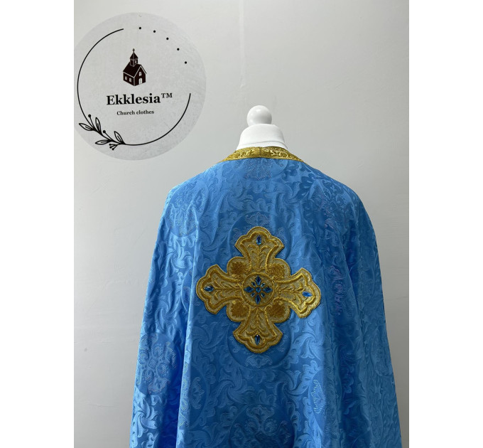 Priest vestment in Greek style - Unique blue vestment set - Orthodox phelon