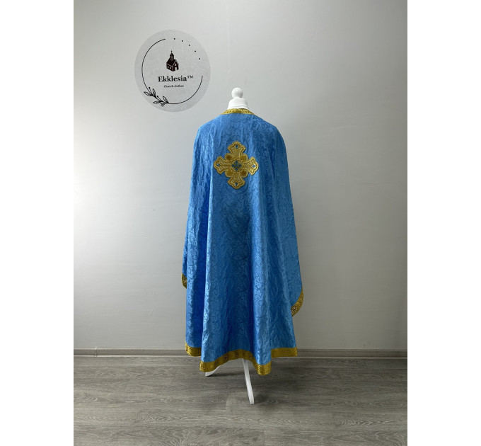 Priest vestment in Greek style - Unique blue vestment set - Orthodox phelon
