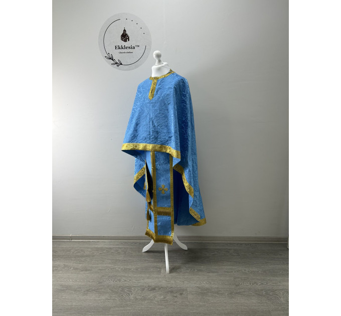 Priest vestment in Greek style - Unique blue vestment set - Orthodox phelon