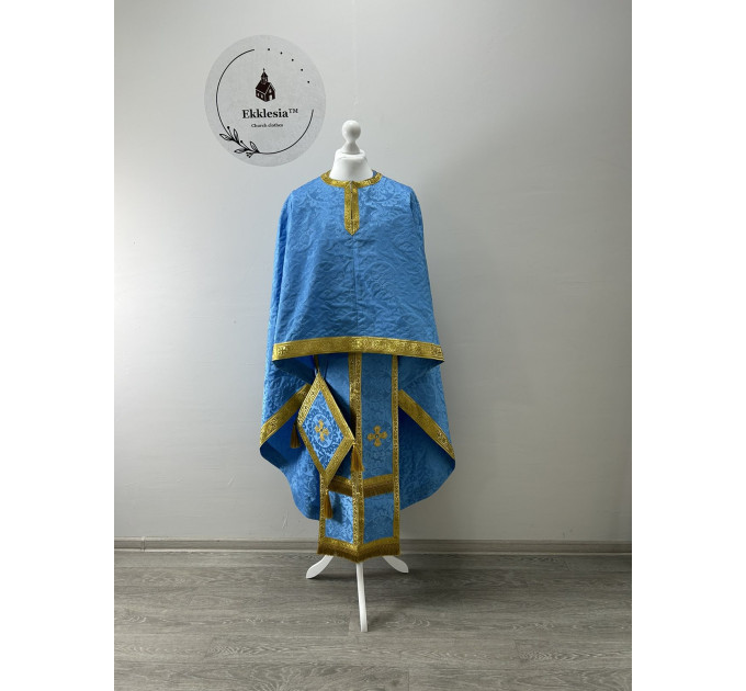 Priest vestment in Greek style - Unique blue vestment set - Orthodox phelon